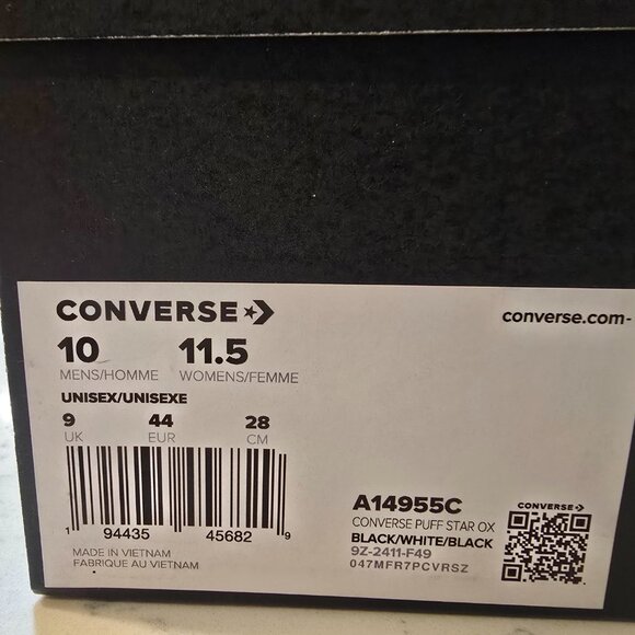 CONVERSE One Star Low 'Puff - Black White' LIGHTWEIGHT A14955C NEW MENS SIZE 10 - Picture 8 of 13